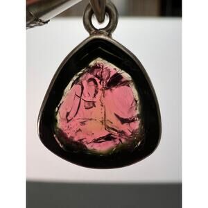 NEW Watermelon tourmaline slice sterling silver pendant 3.90 grams